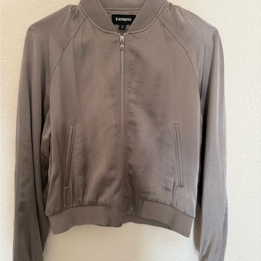 Express Grayish Green Bomber Shacket